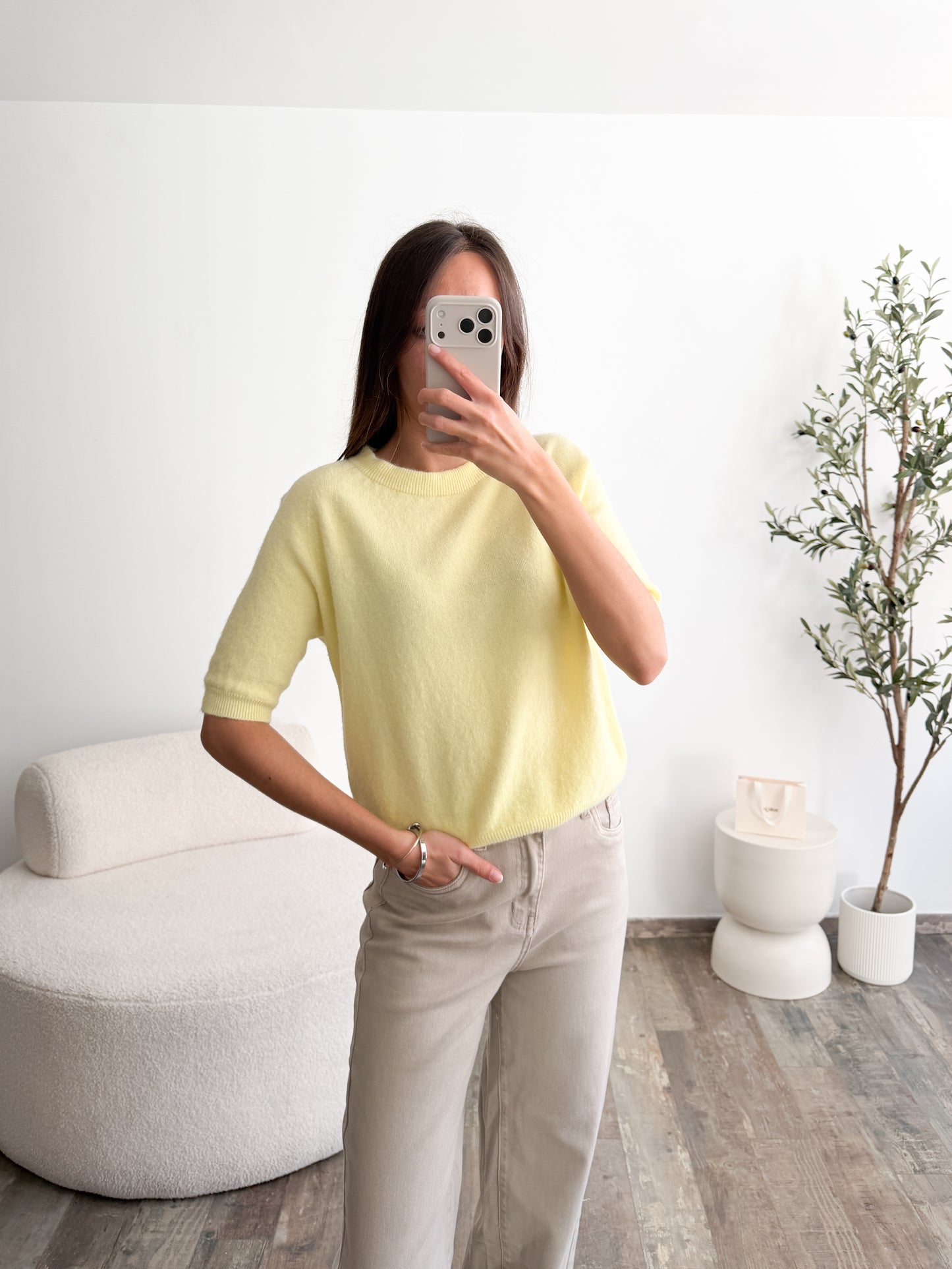 Pull manches courtes jaune