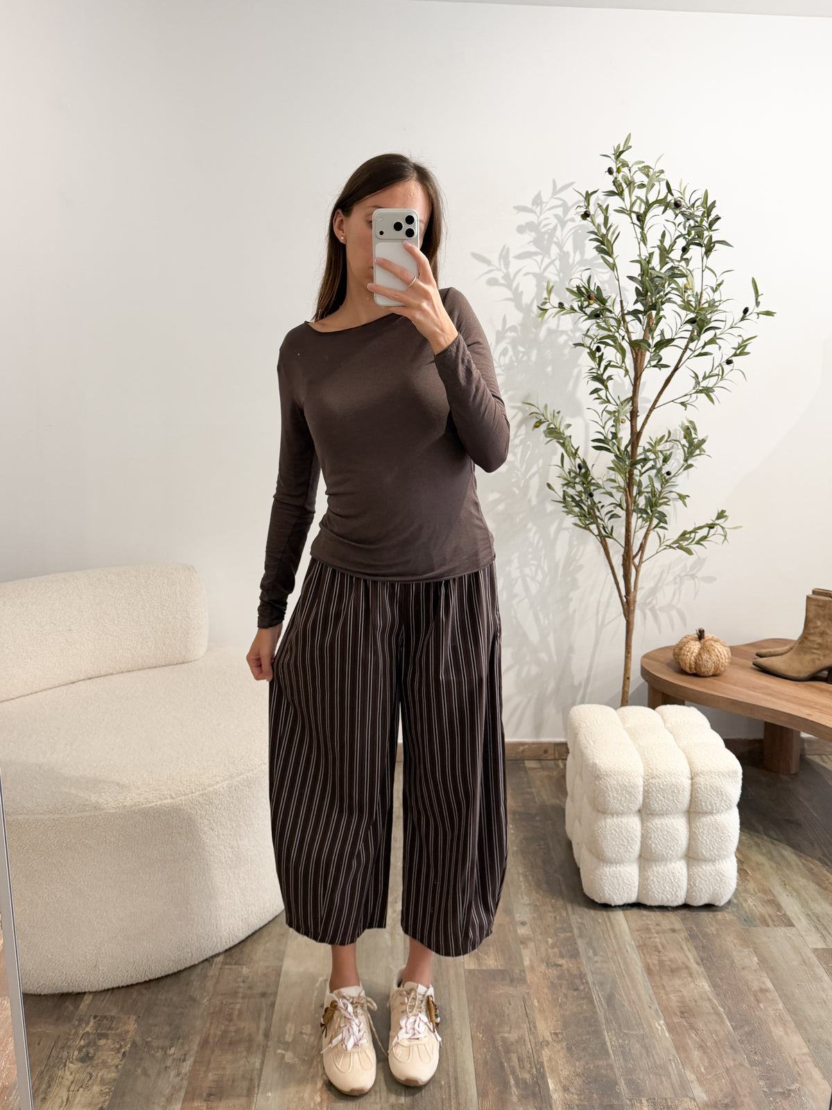 Pantalon rayé en coton