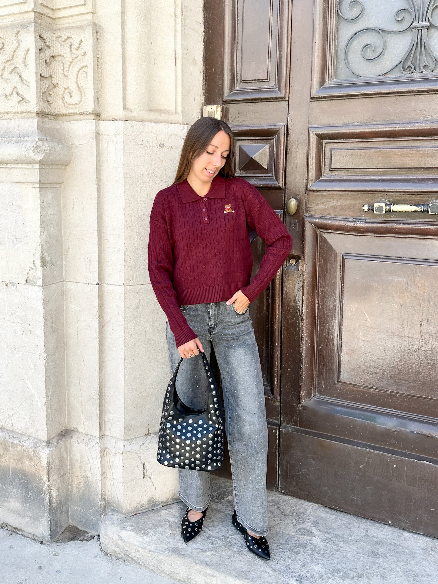Jean wide leg à strass