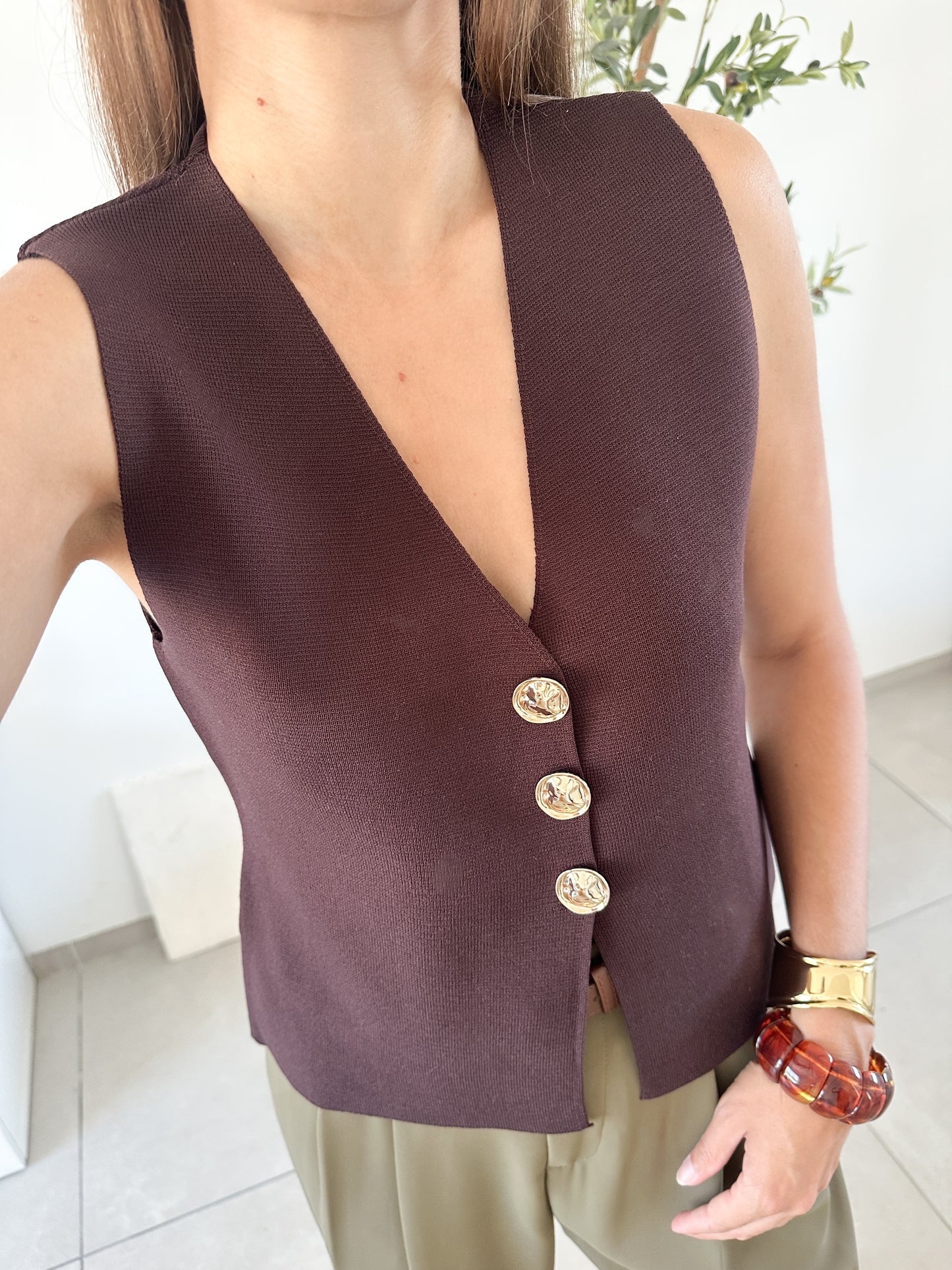 Gilet sans manche Leïla marron