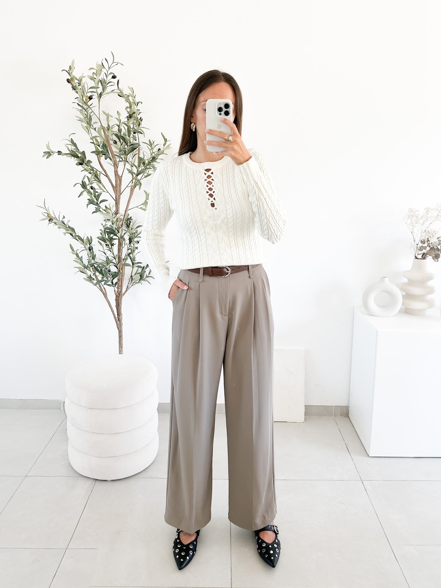 Pantalon avec ceinture gris
