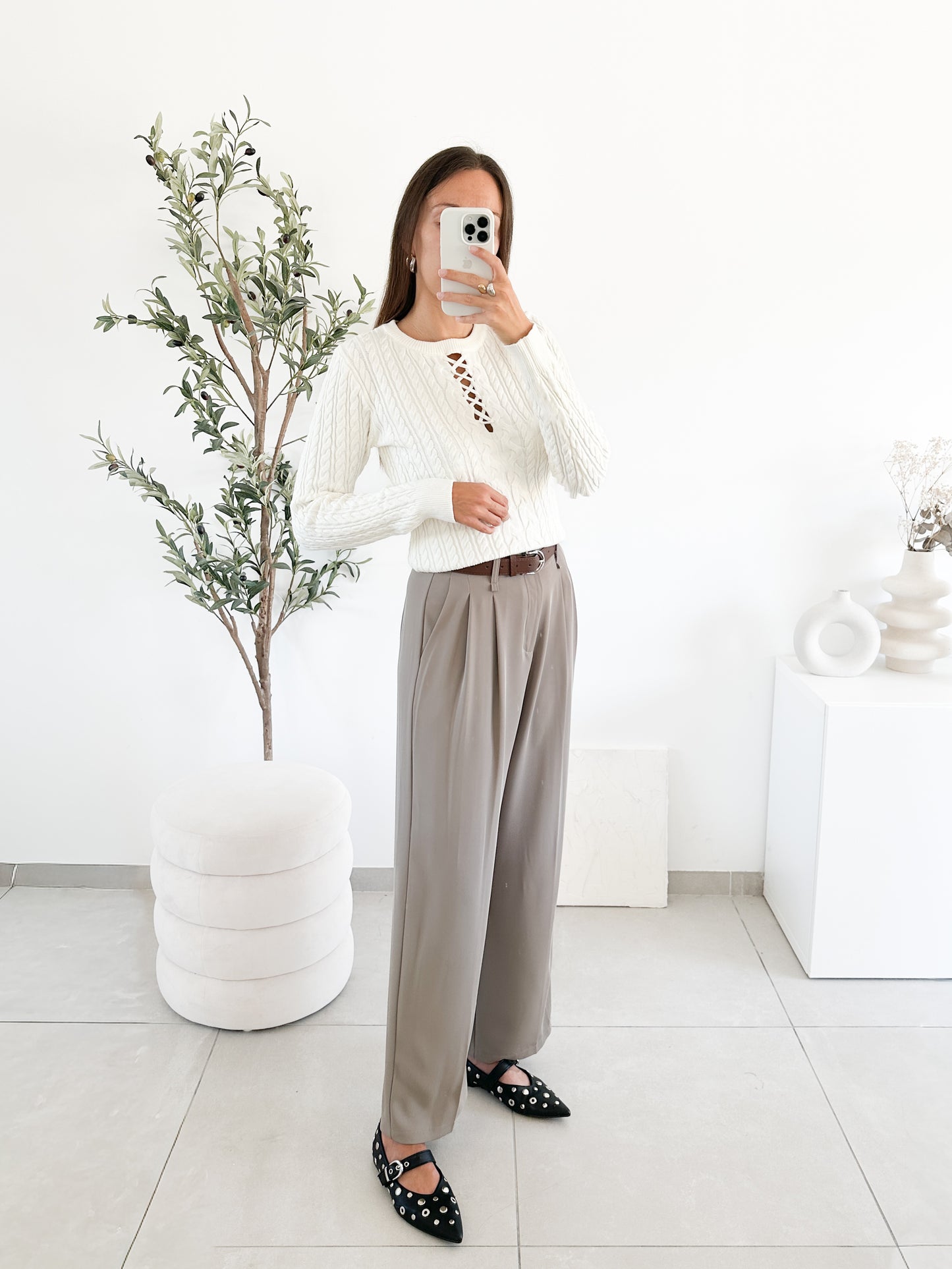 Pantalon avec ceinture gris