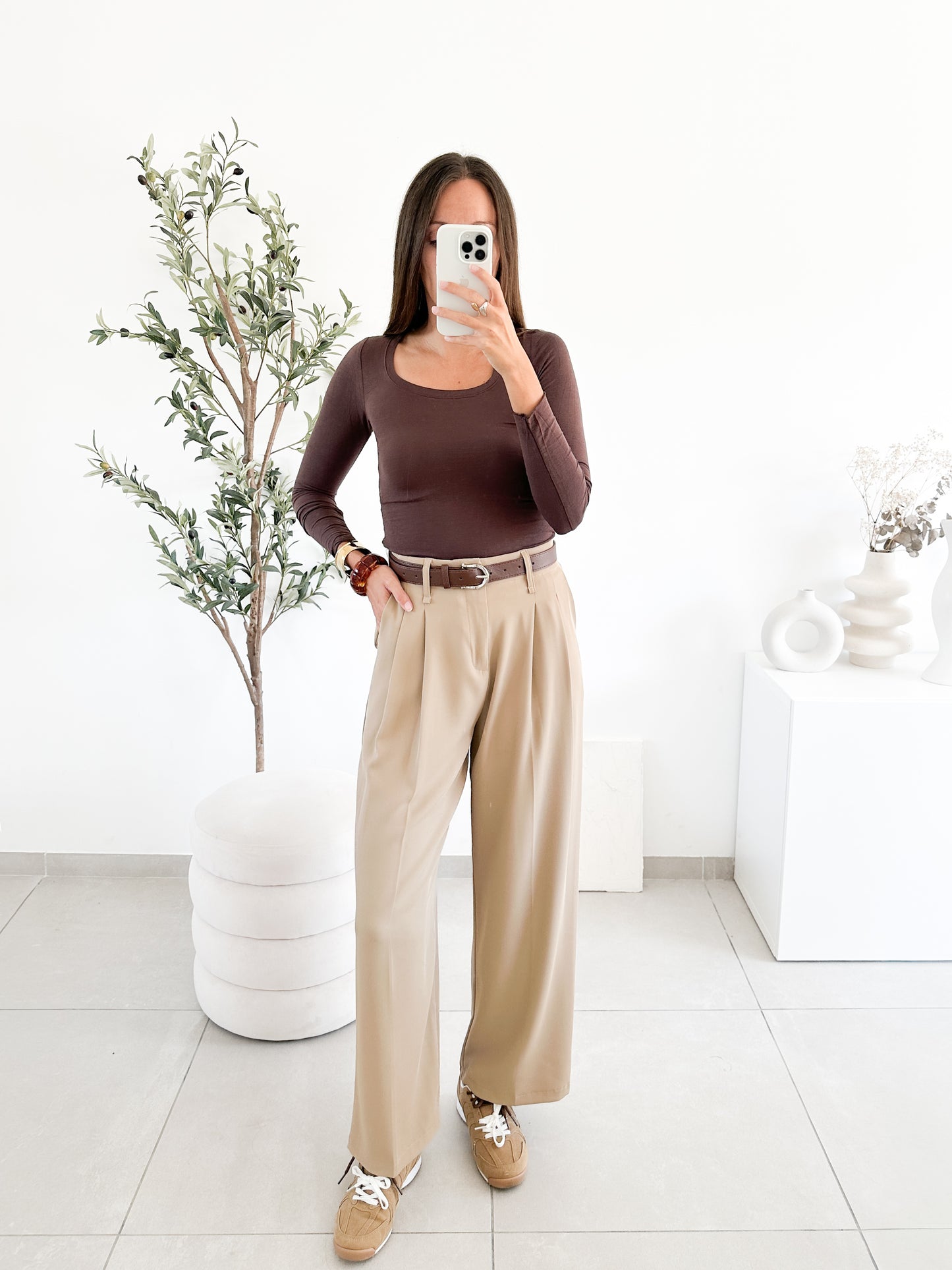 Pantalon avec ceinture beige