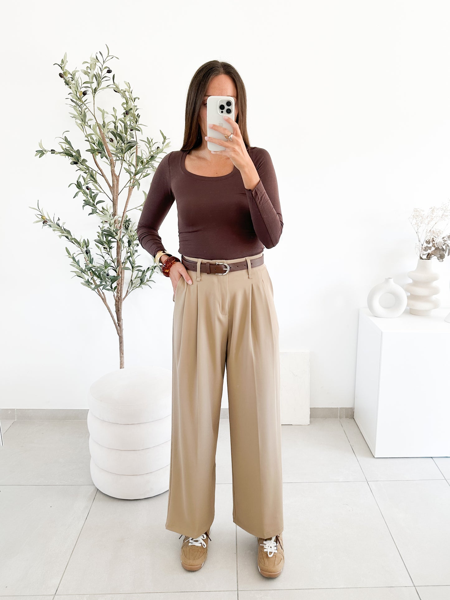 Pantalon avec ceinture beige