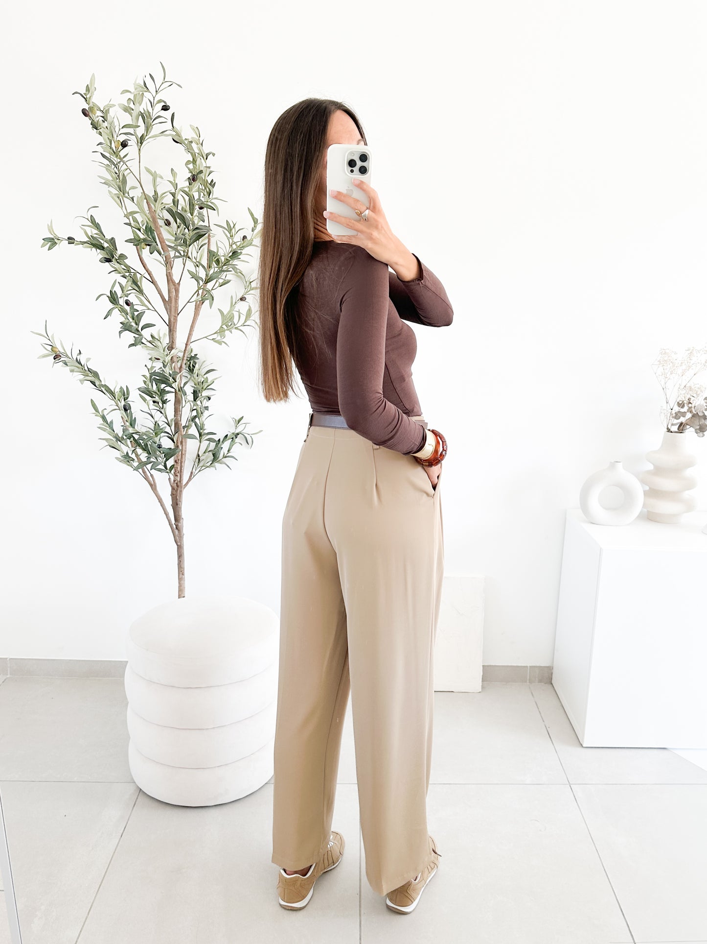 Pantalon avec ceinture beige