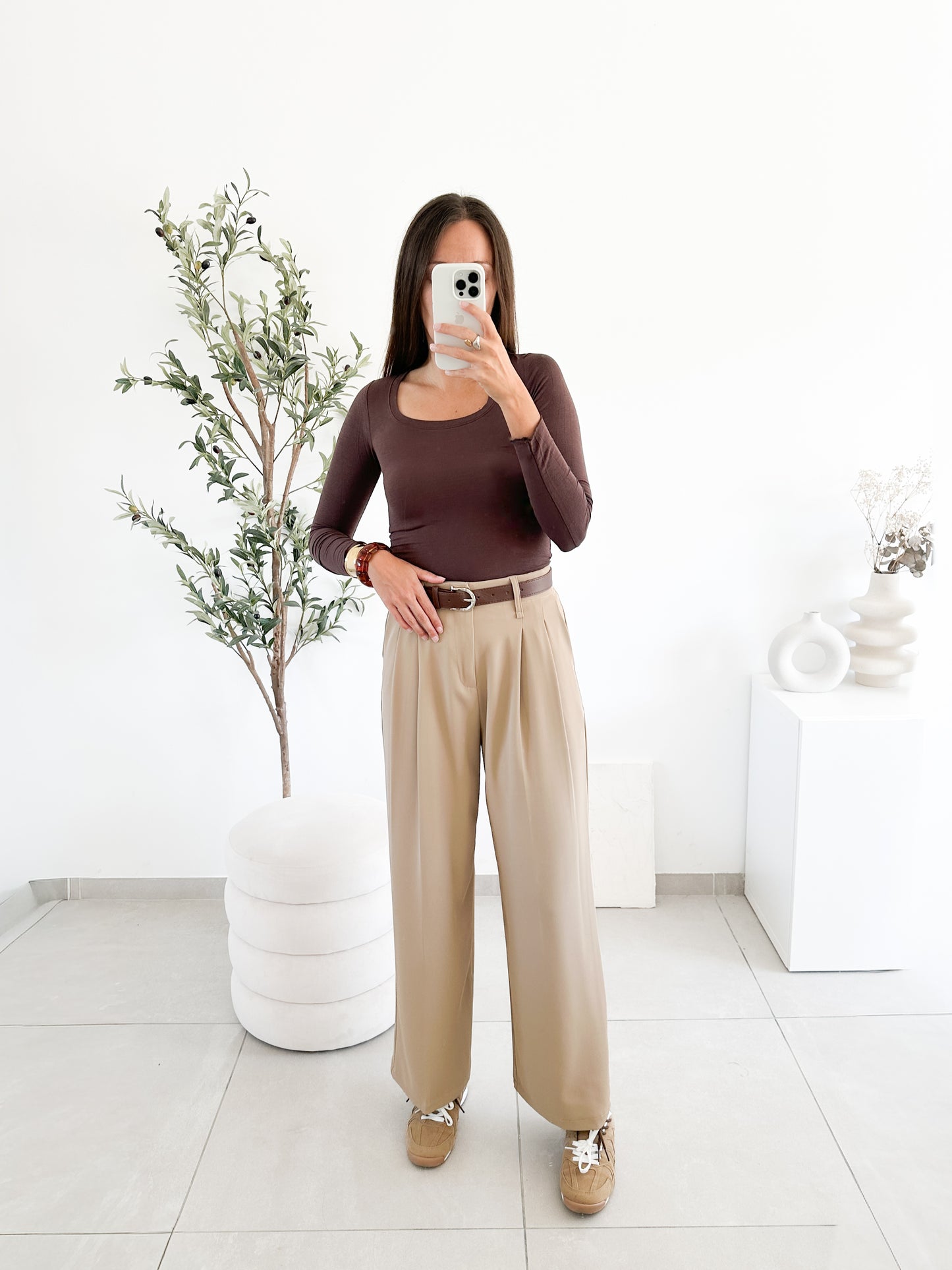 Pantalon avec ceinture beige