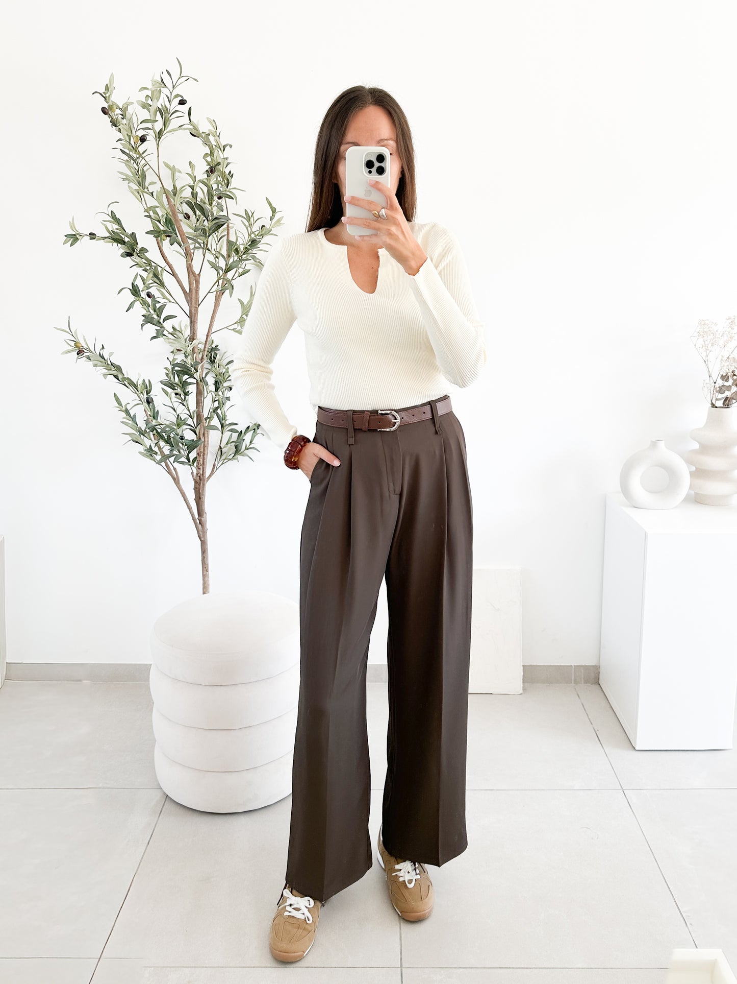 Pantalon avec ceinture marron