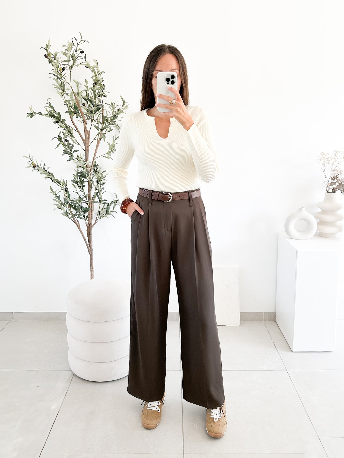 Pantalon avec ceinture marron