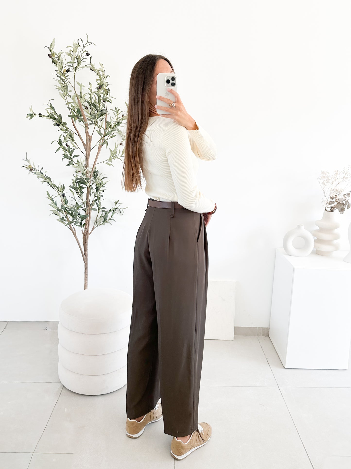 Pantalon avec ceinture marron