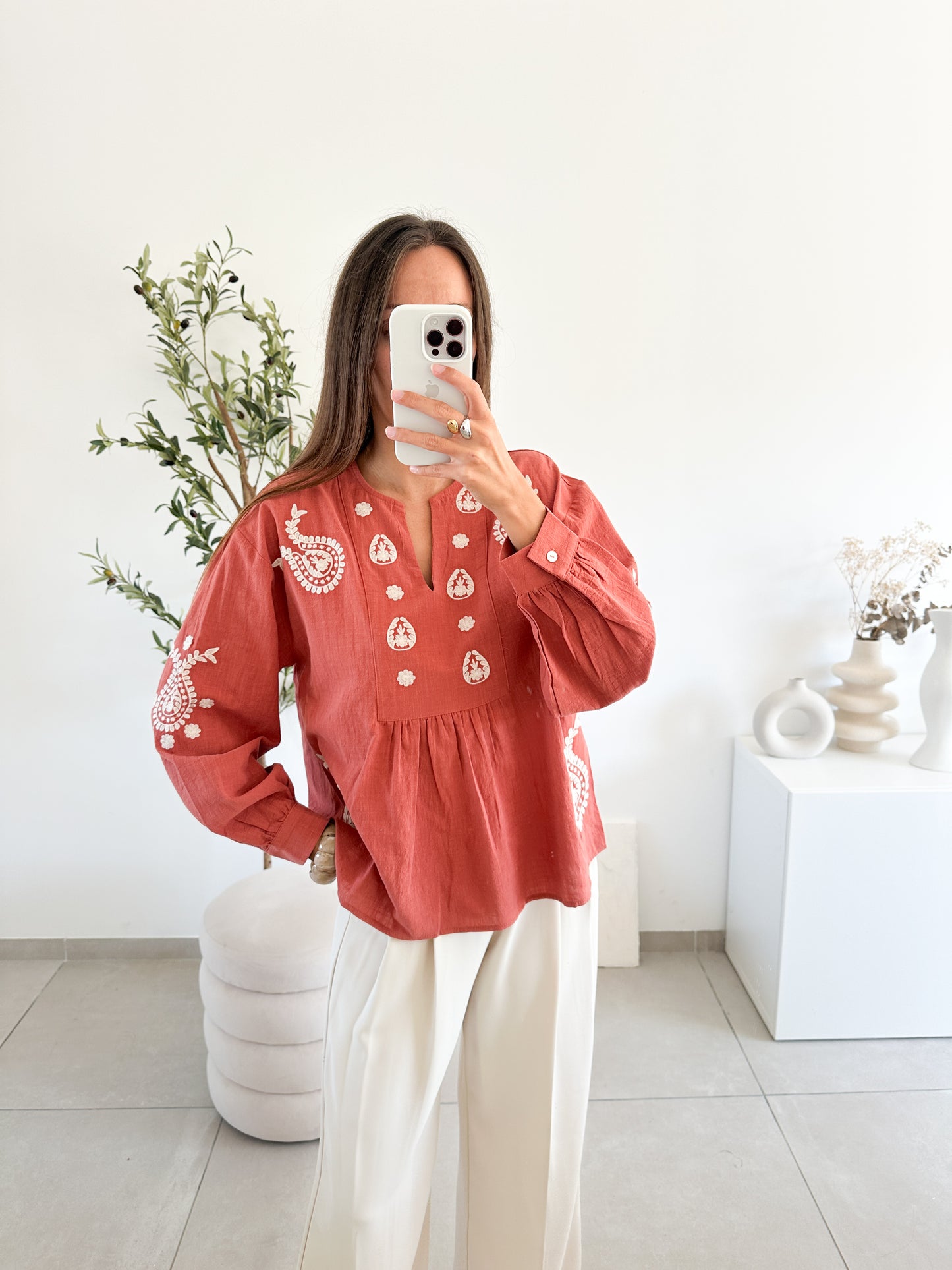 Blouse en cotton terracotta