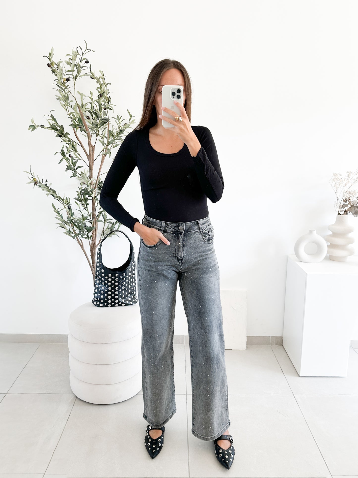 Jean wide leg à strass