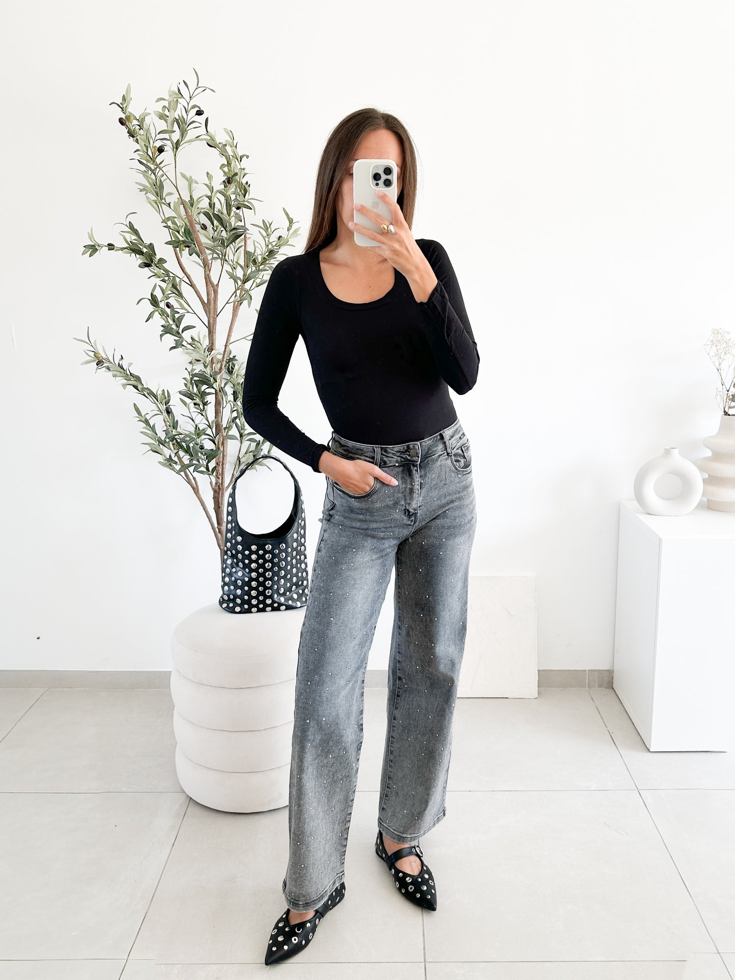 Jean wide leg à strass
