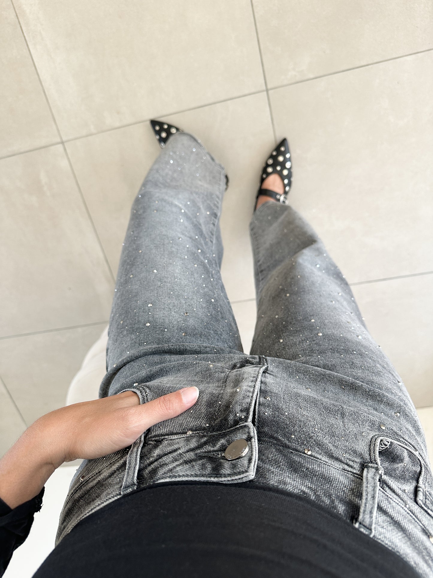 Jean wide leg à strass