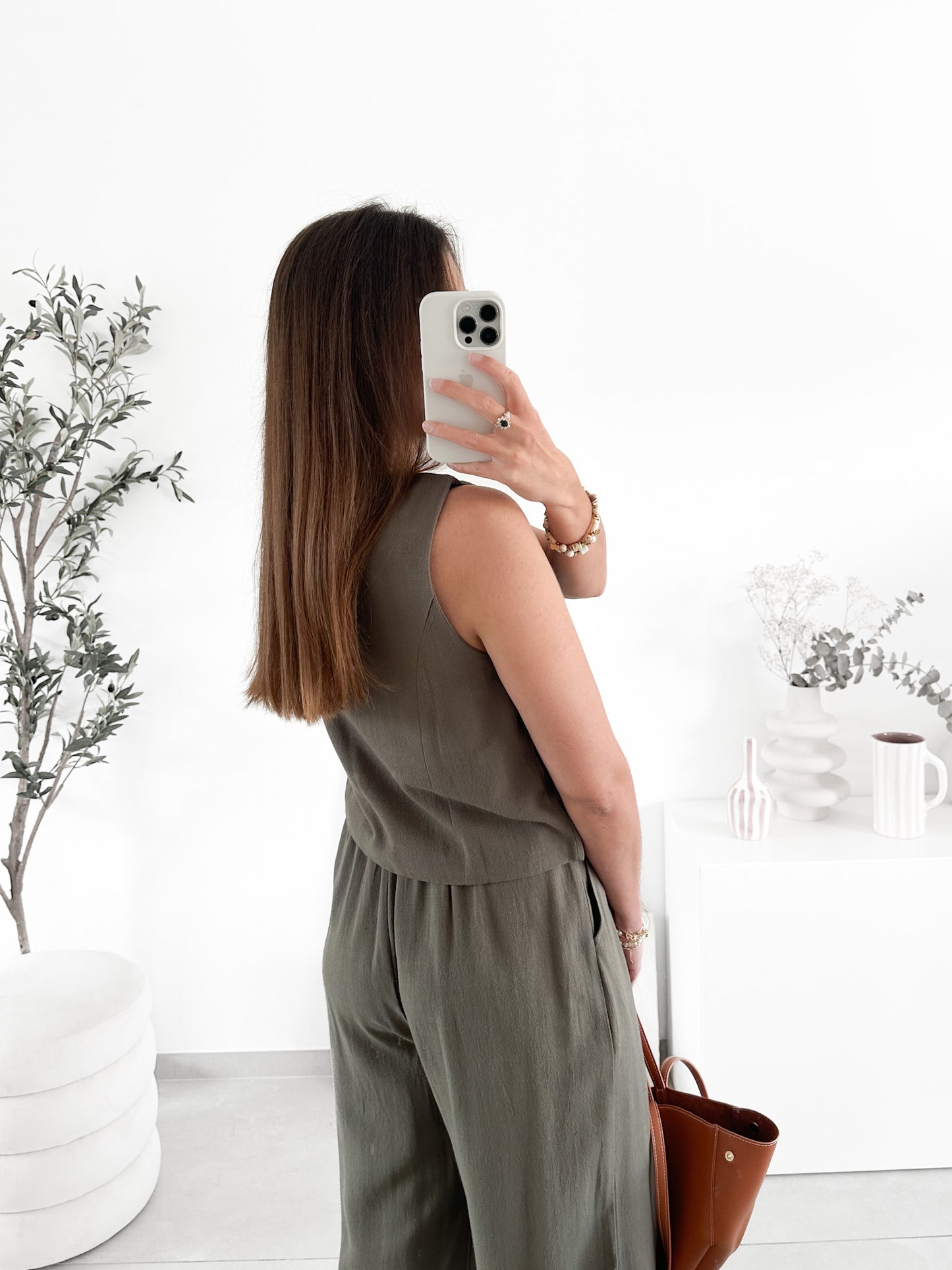 Gilet tailleur en lin kaki (précommande expédié le 15 mai)
