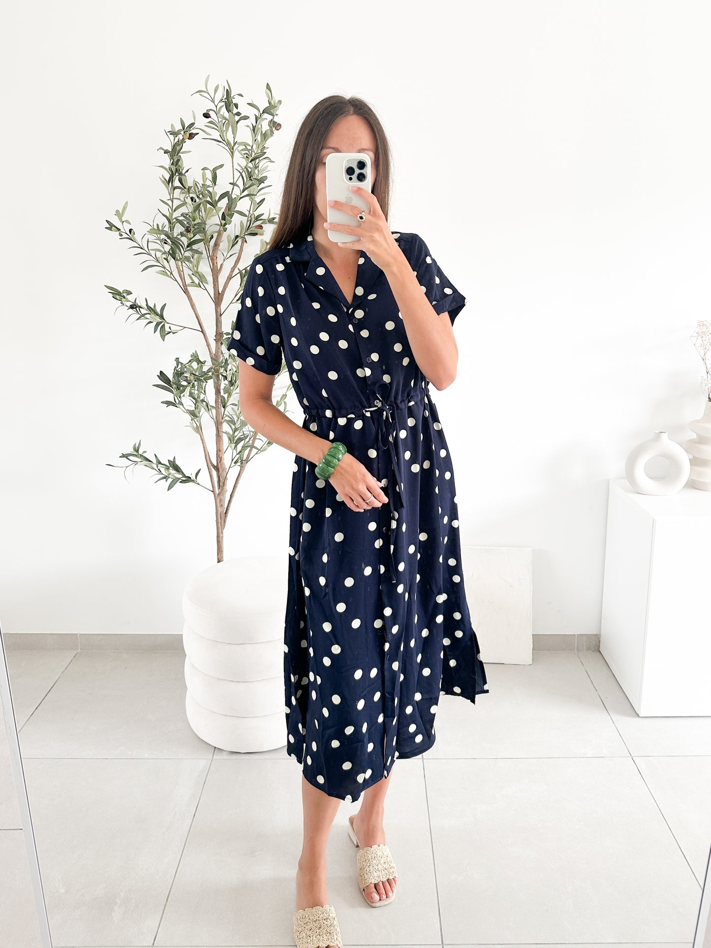 Robe midi à pois bleue marine