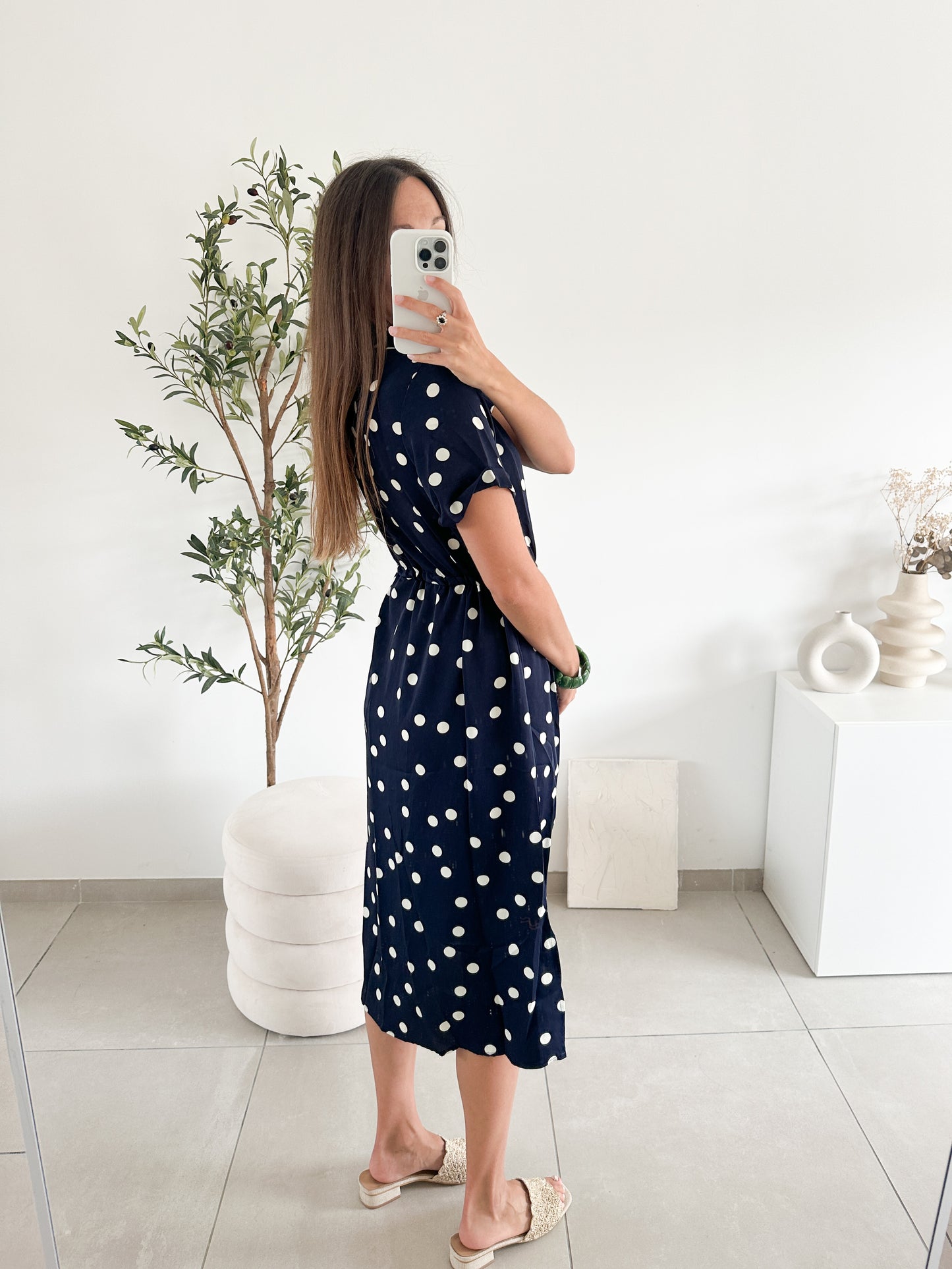 Robe midi à pois bleue marine