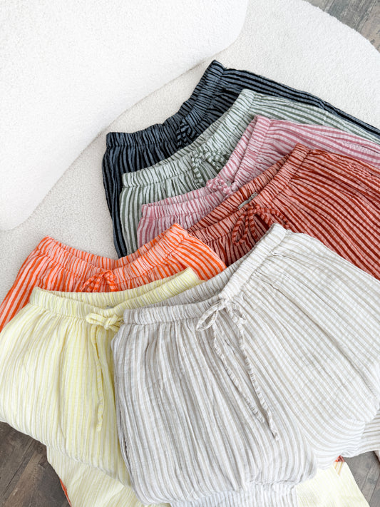 Pantalon en gaze de coton rayé (couleur au choix)