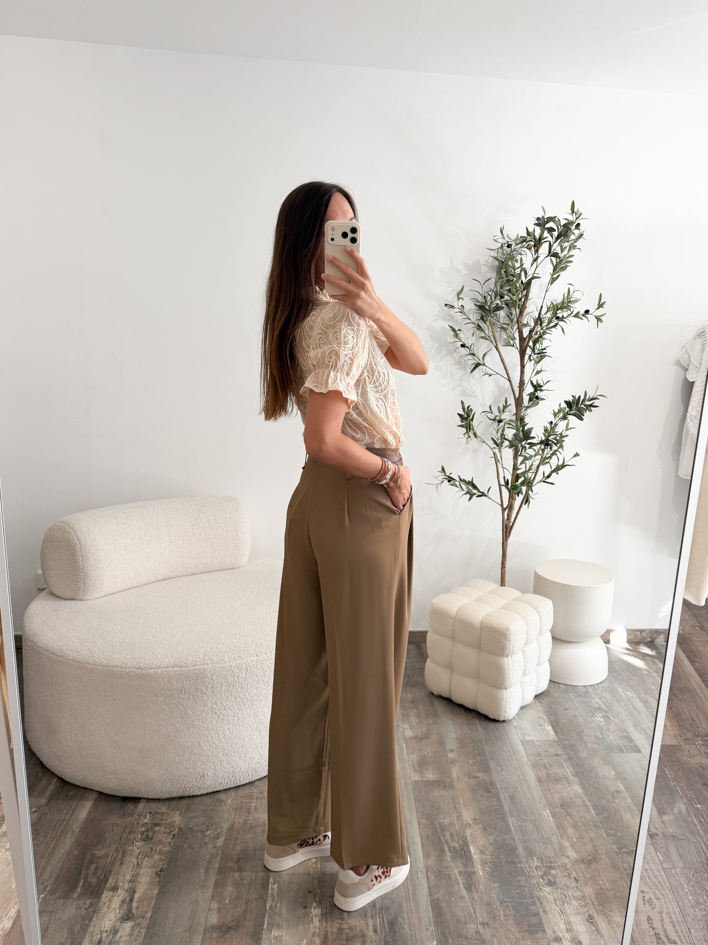 Pantalon avec ceinture camel