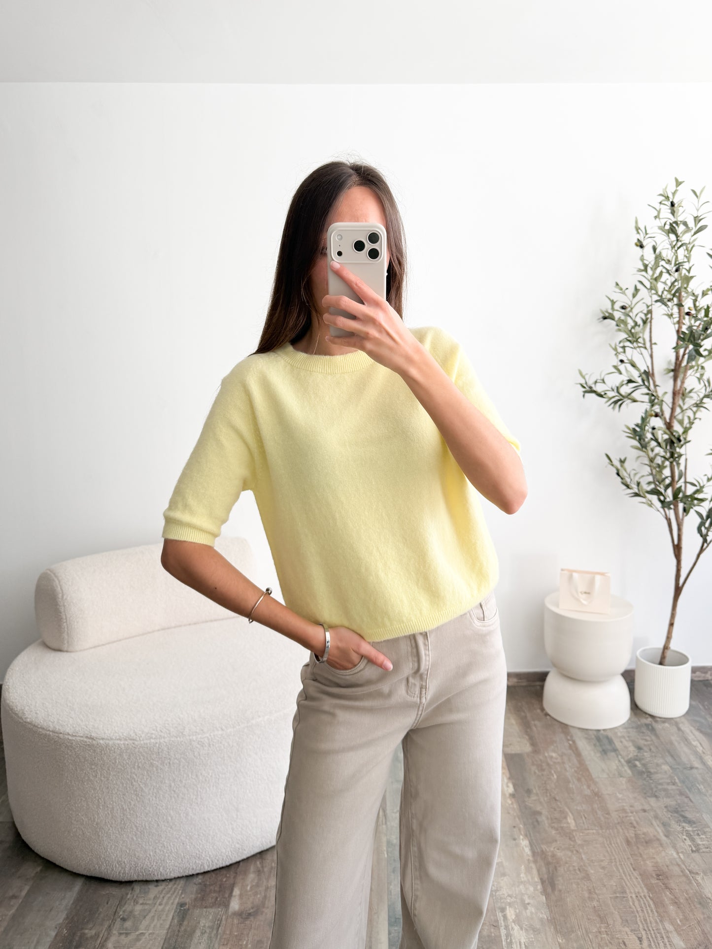 Pull manches courtes jaune