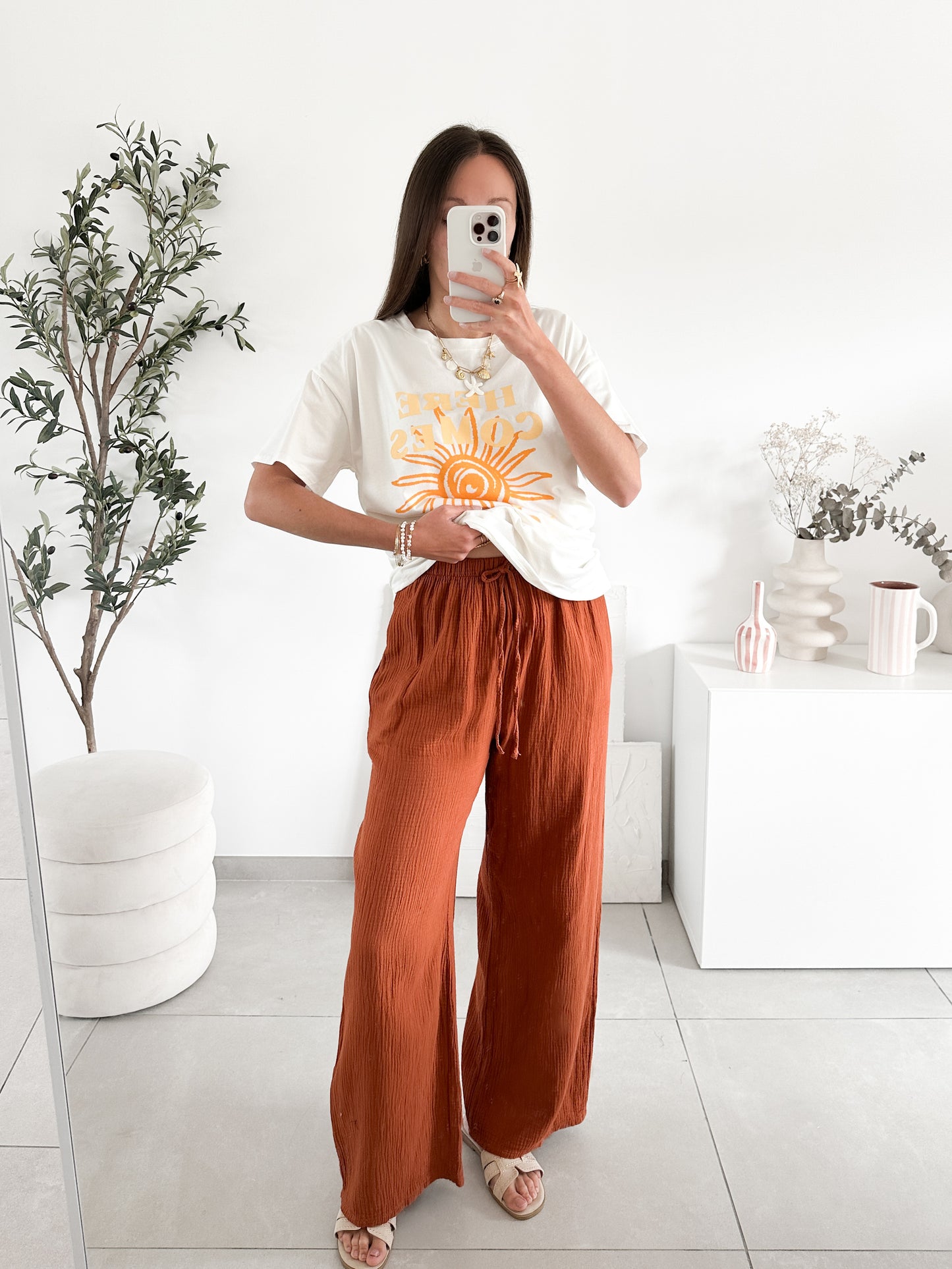 Pantalon en gaze de coton (couleur au choix)