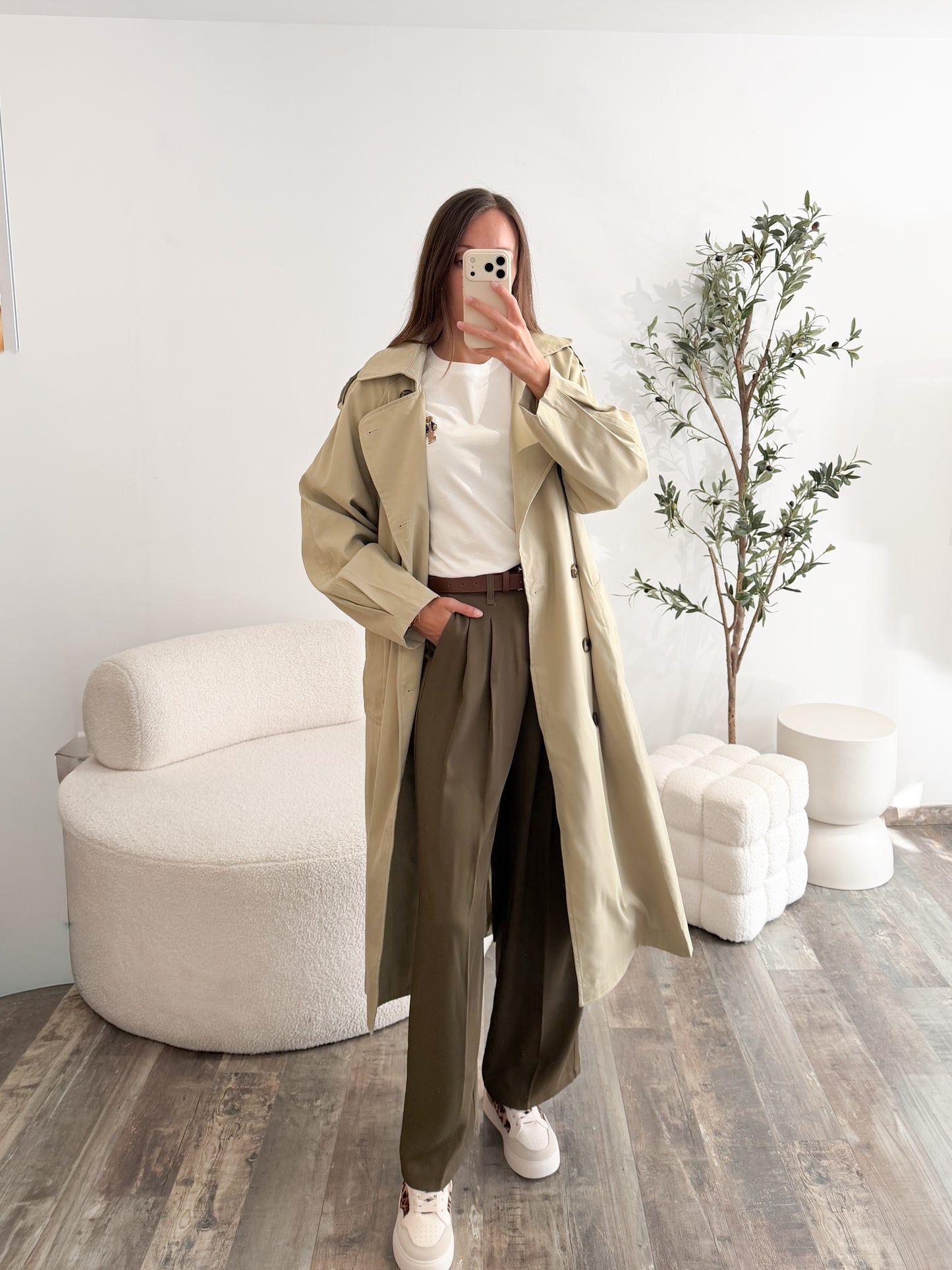 Pantalon avec ceinture vert kaki