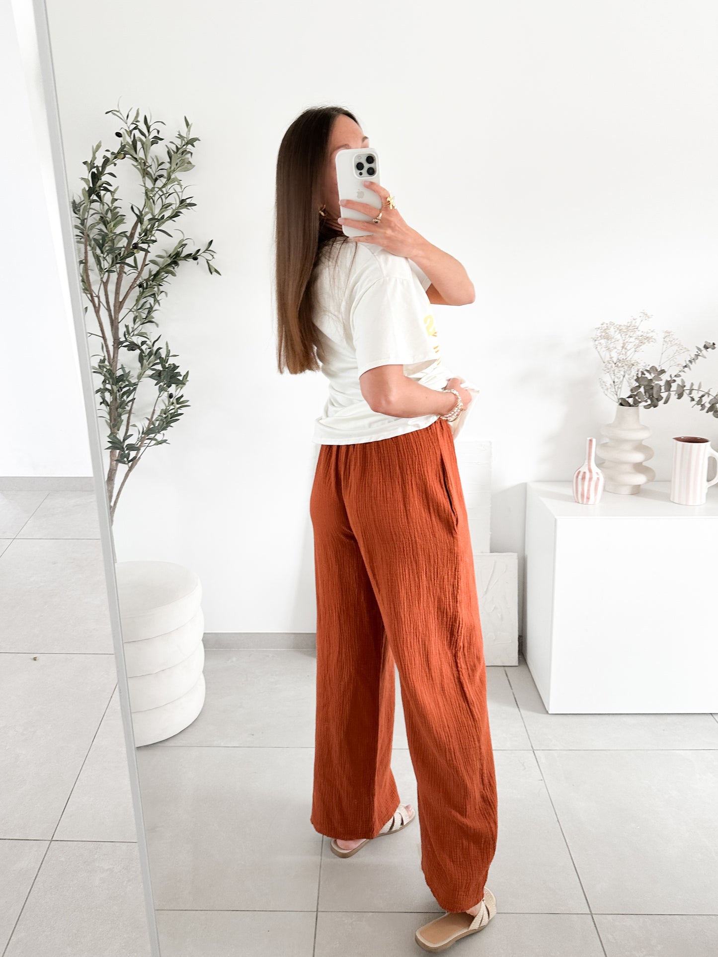 Pantalon en gaze de coton (couleur au choix)
