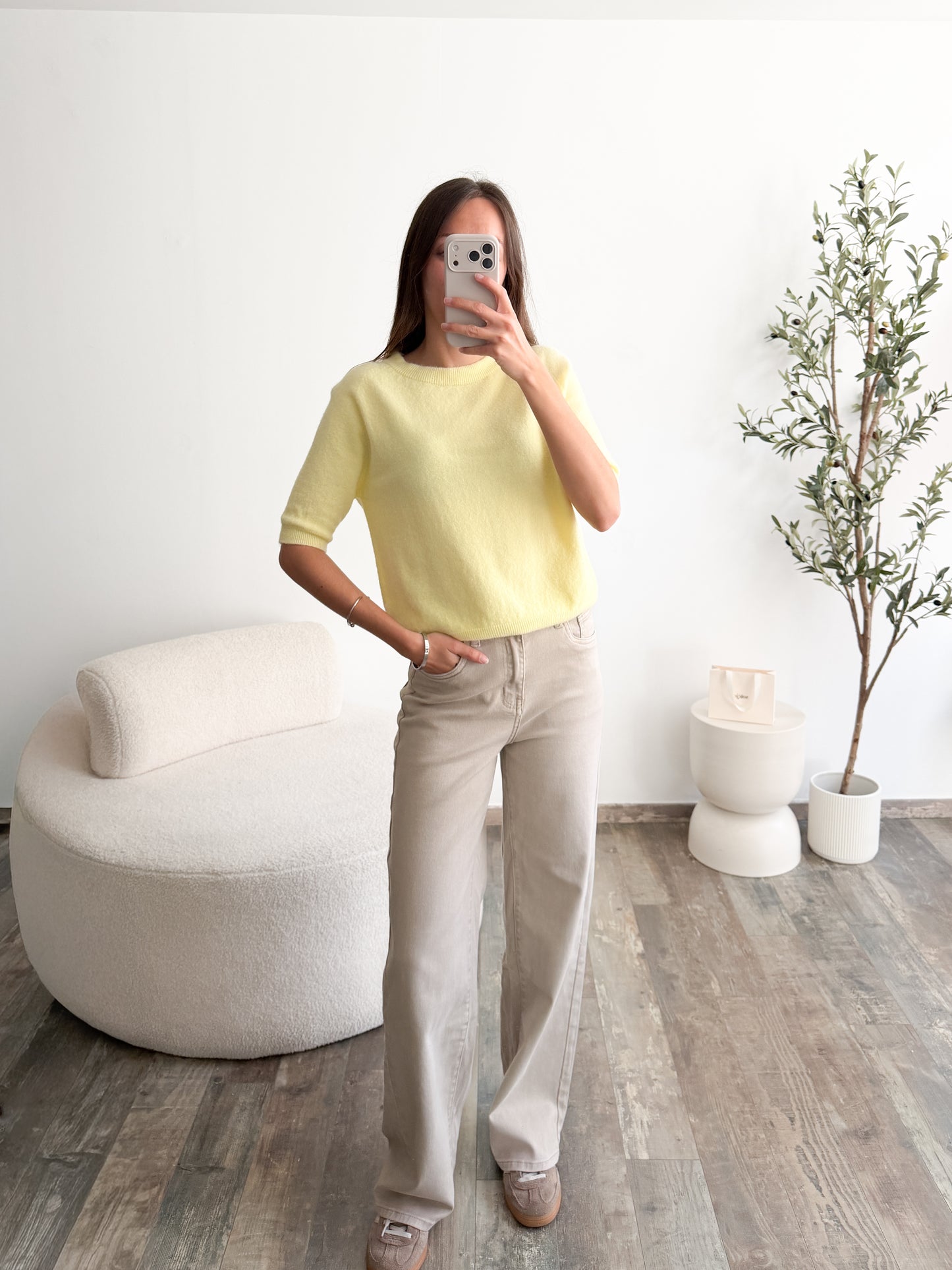 Pull manches courtes jaune