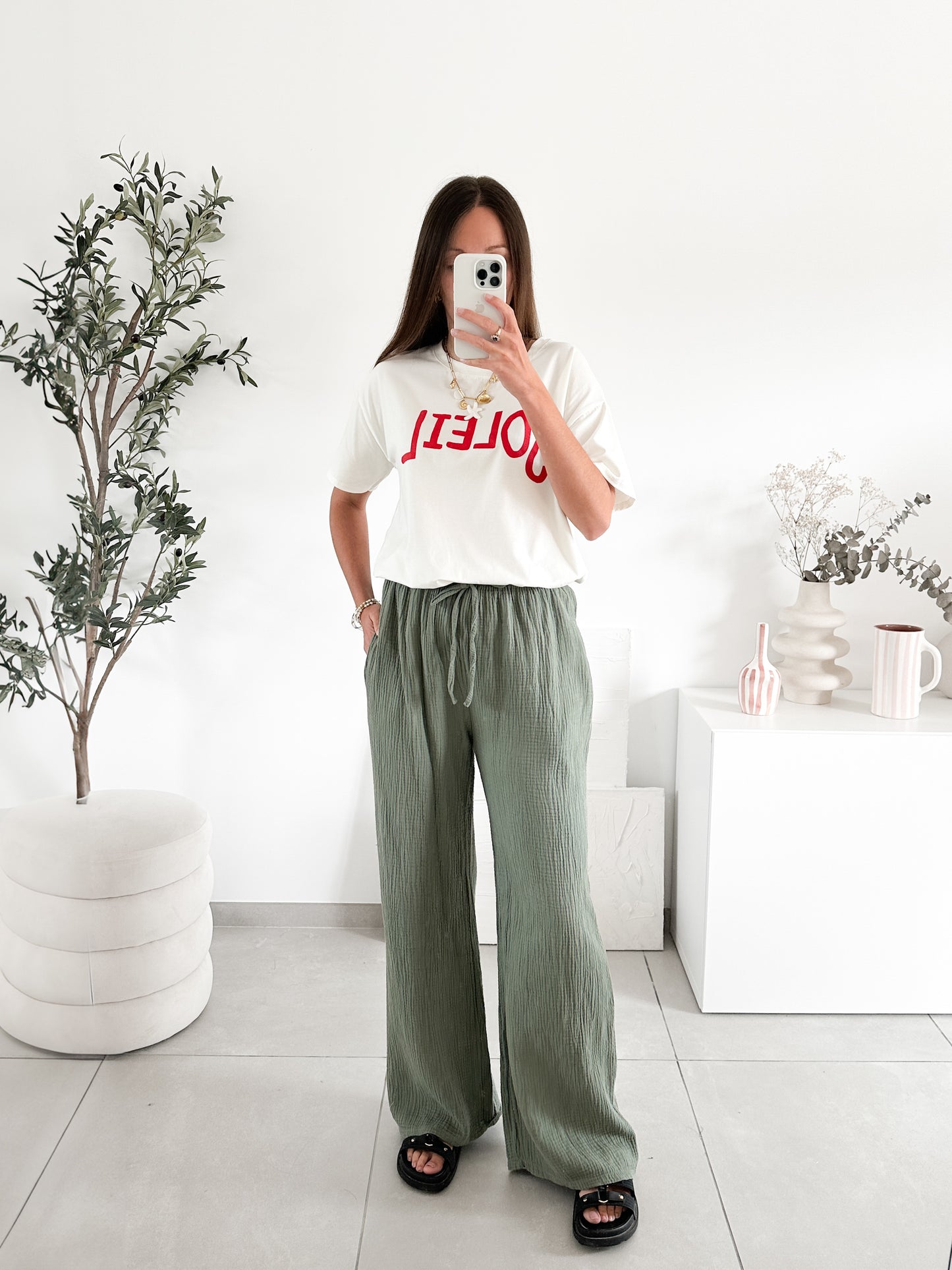 Pantalon en gaze de coton (couleur au choix)