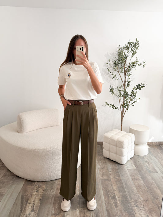 Pantalon avec ceinture vert kaki