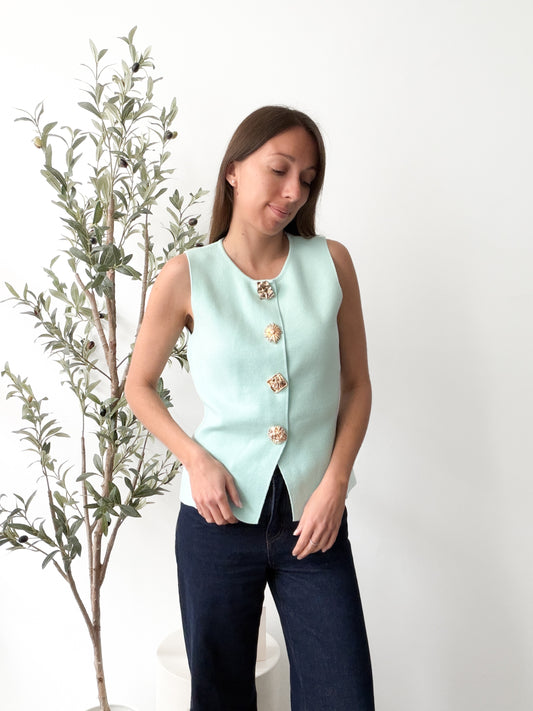 Gilet boutons dorés bleu