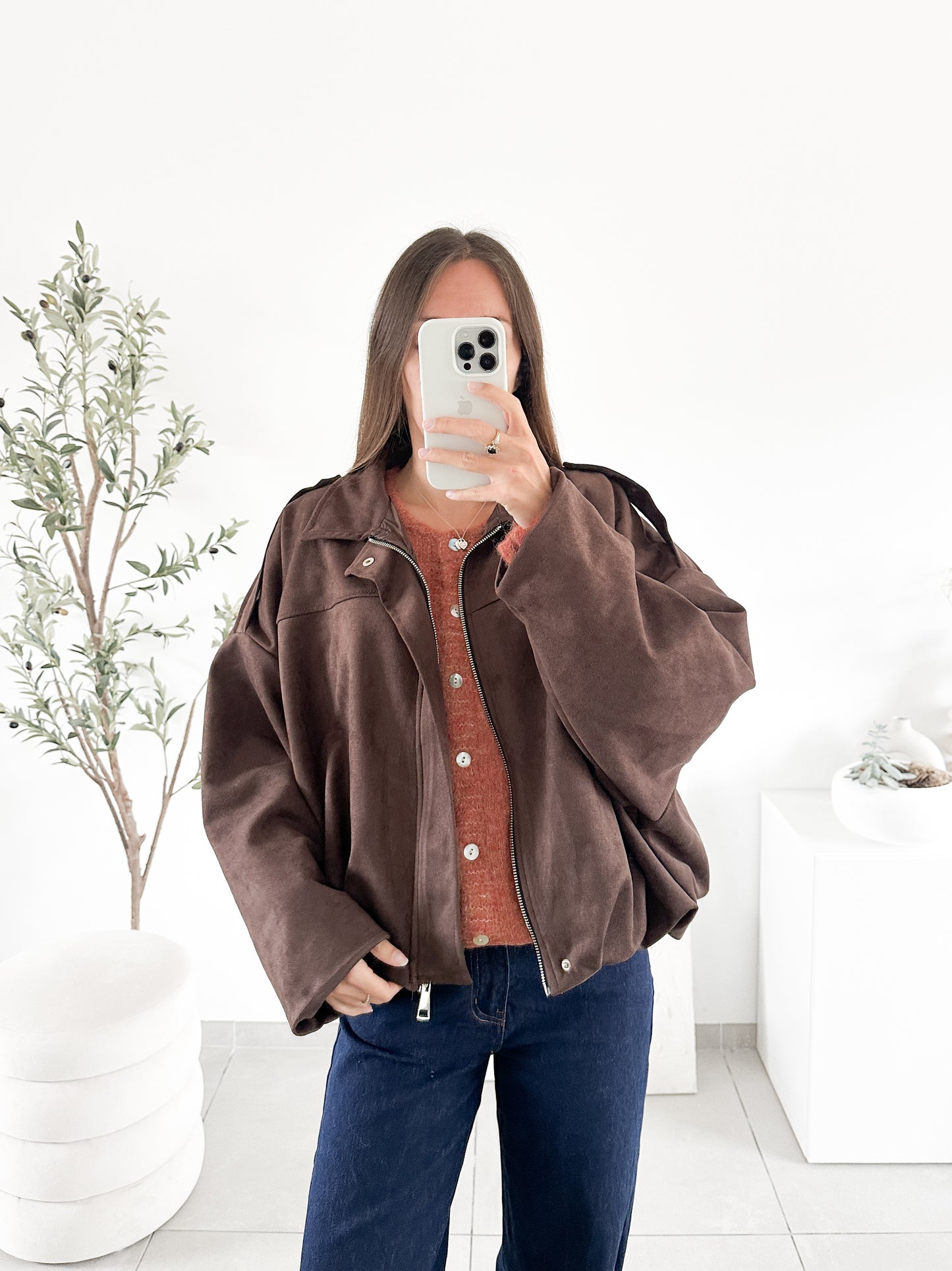 Veste effet daim marron