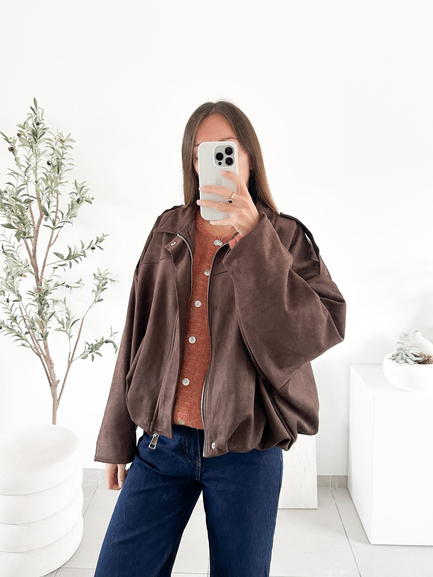 Veste effet daim marron