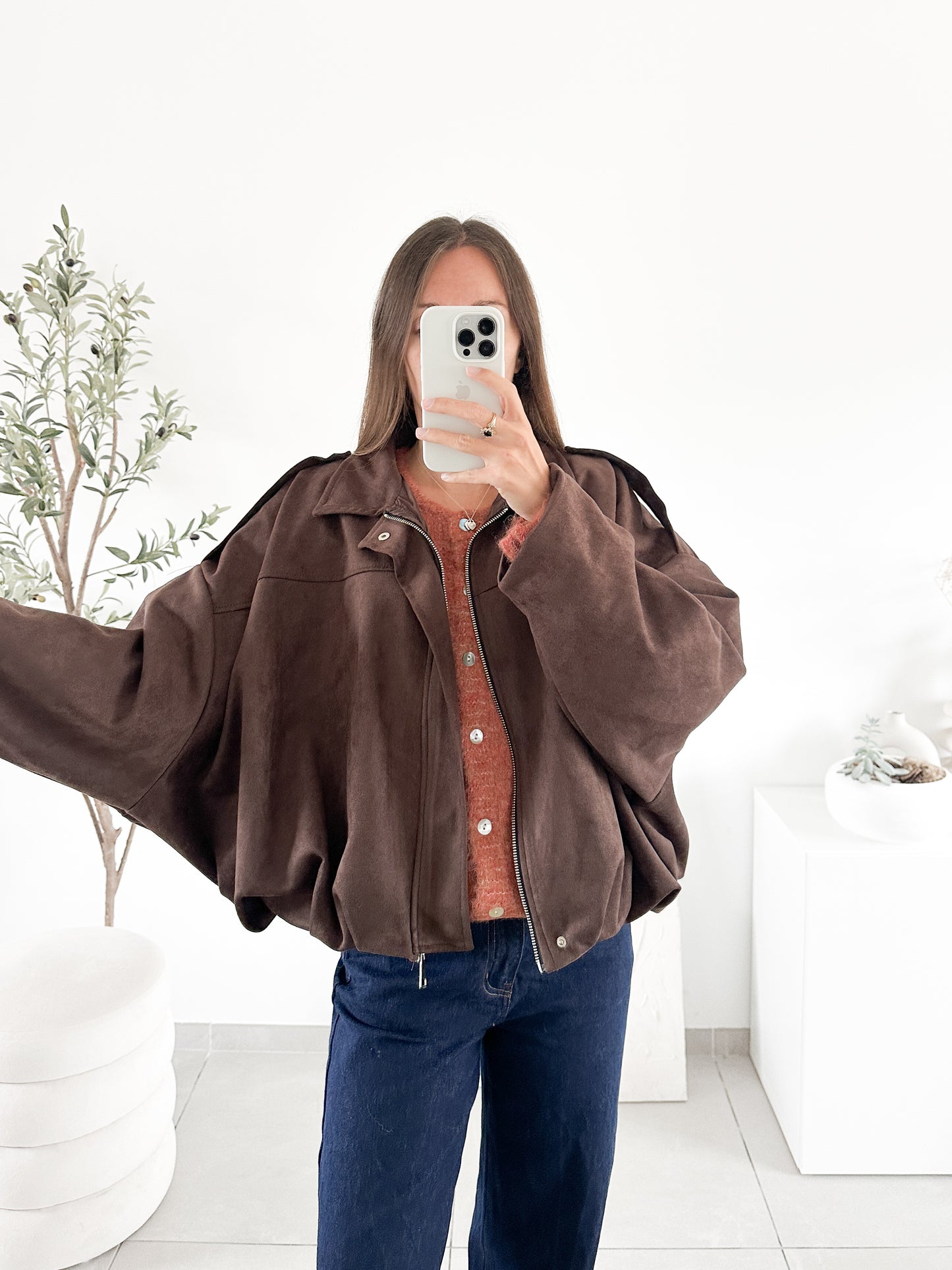 Veste effet daim marron