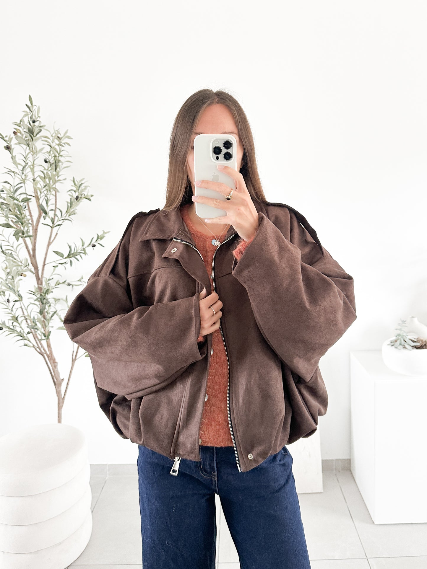 Veste effet daim marron