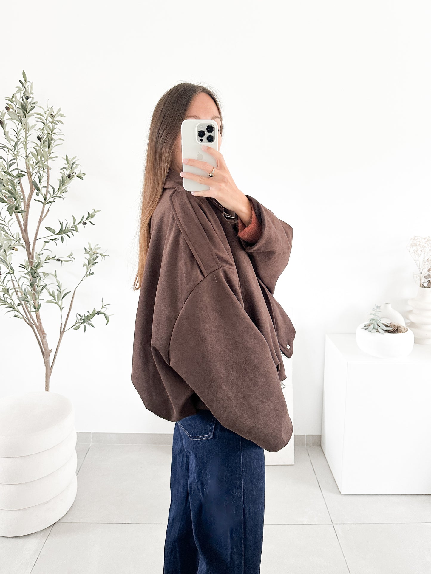 Veste effet daim marron