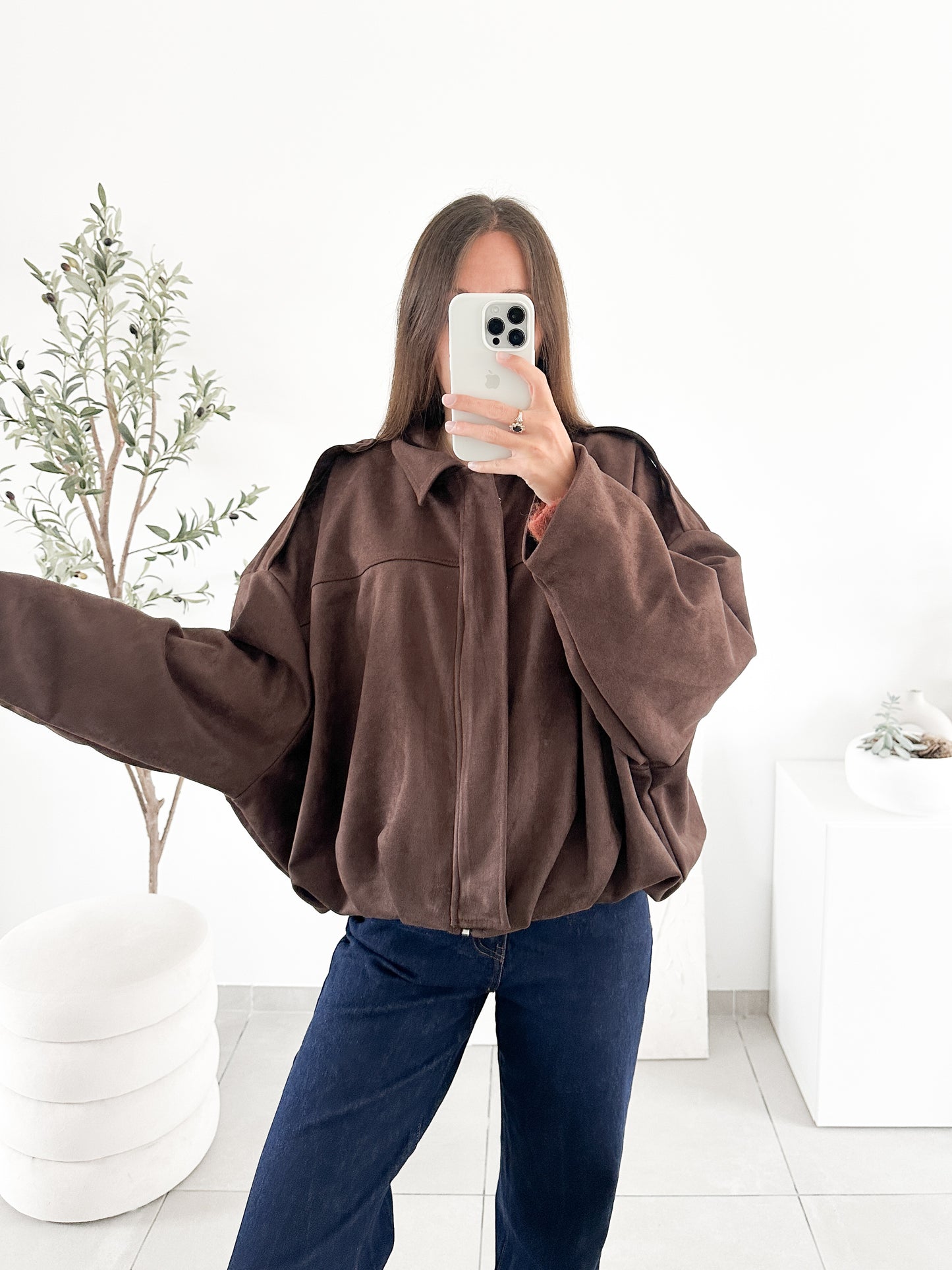 Veste effet daim marron