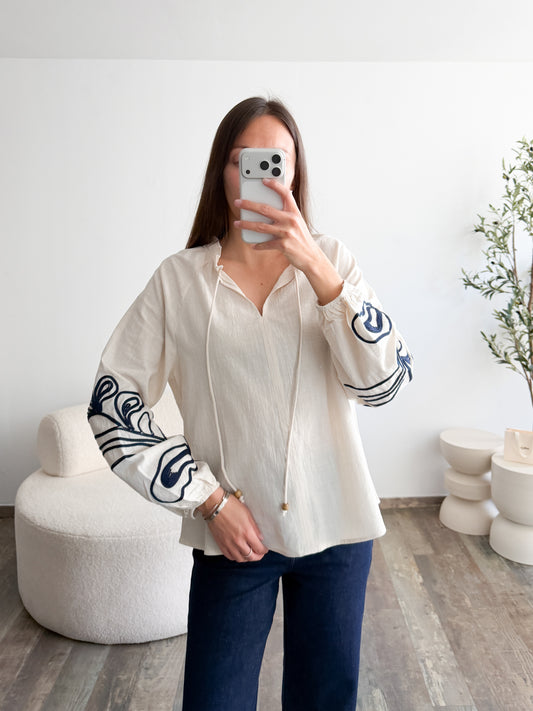 Blouse brodée en coton