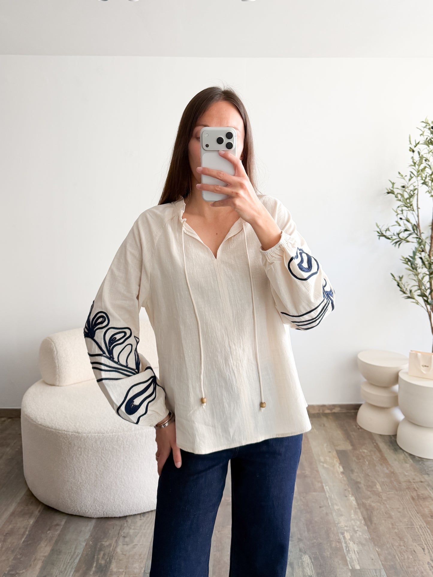 Blouse brodée en coton