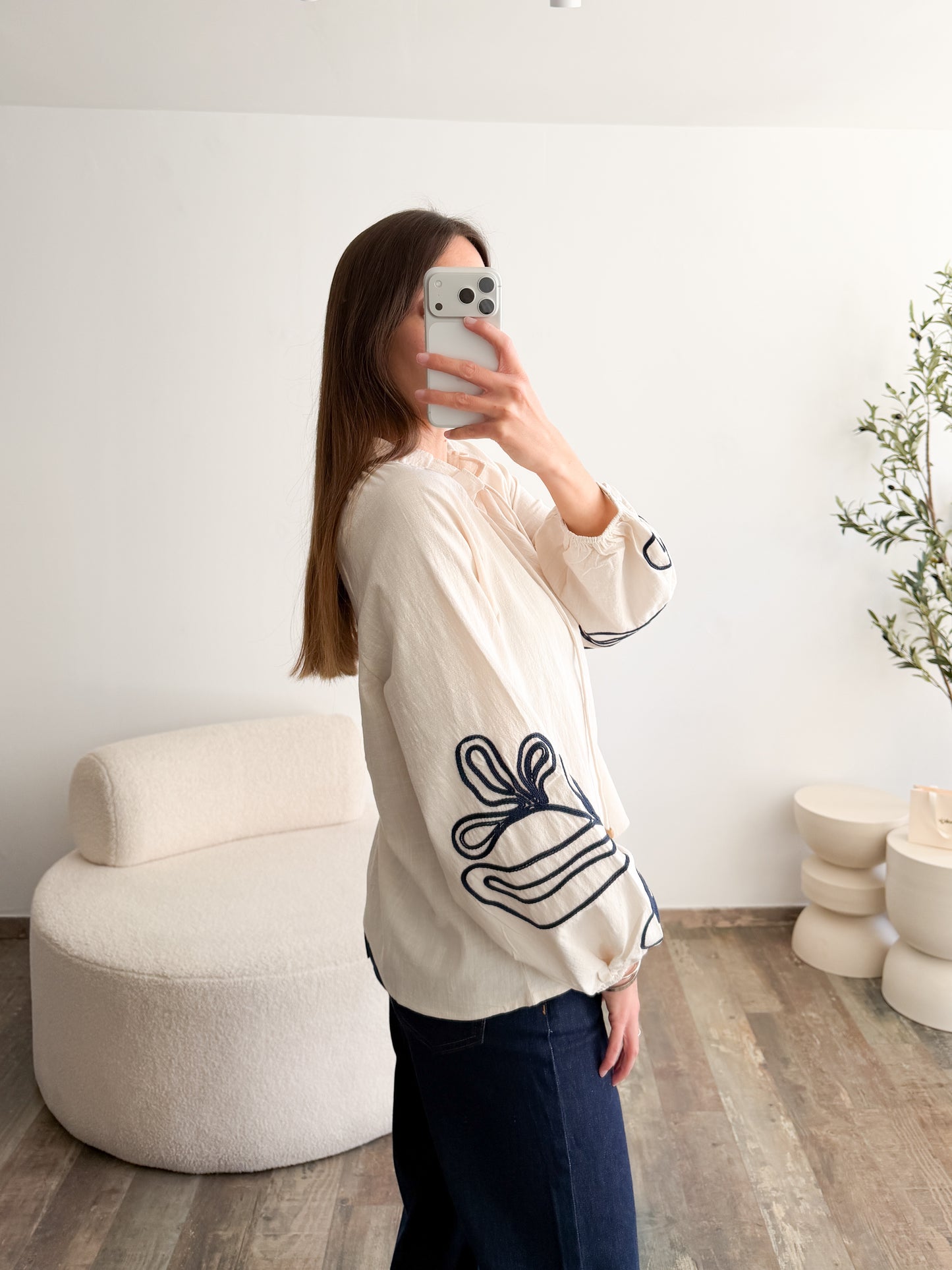 Blouse brodée en coton