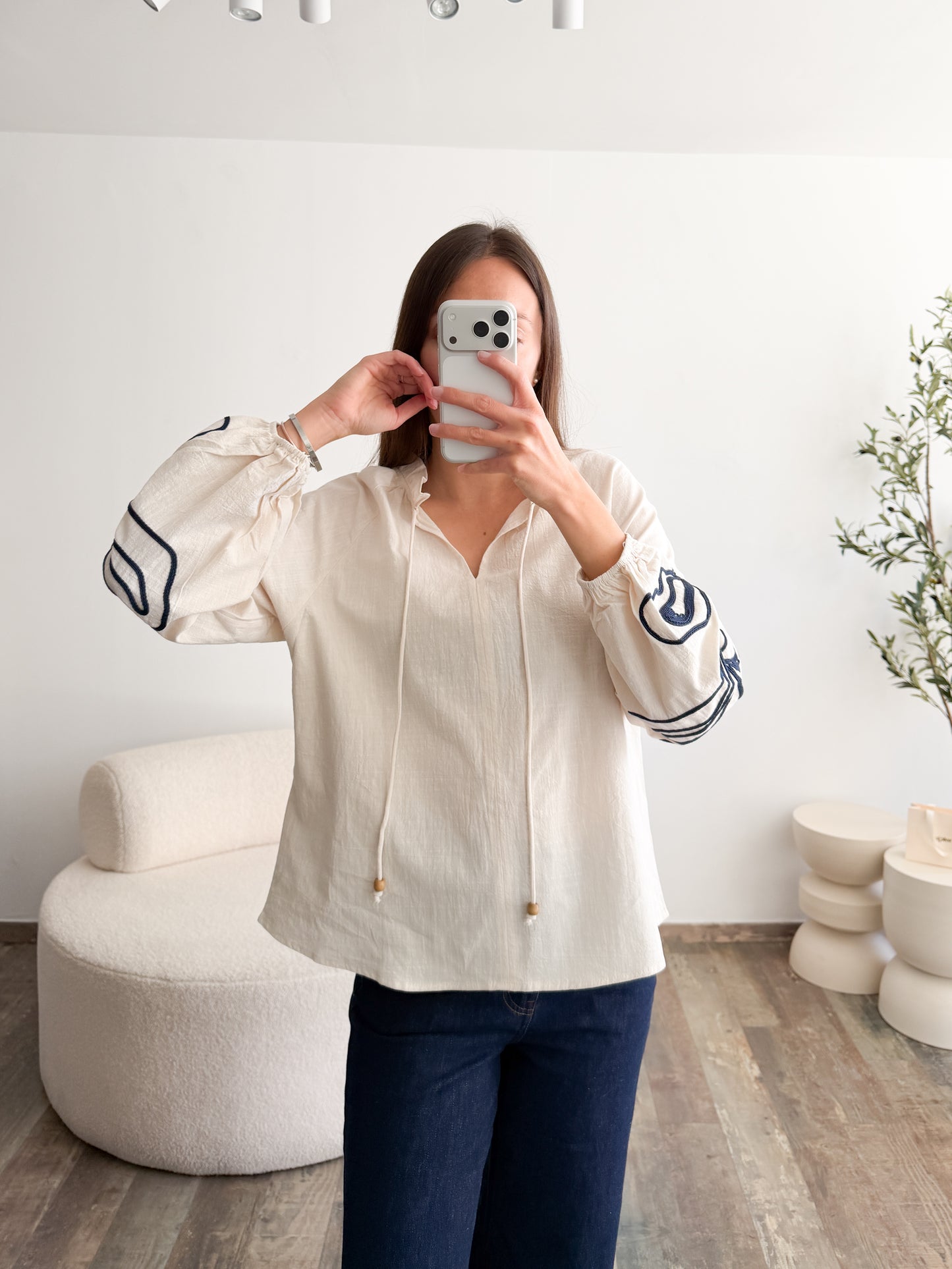 Blouse brodée en coton