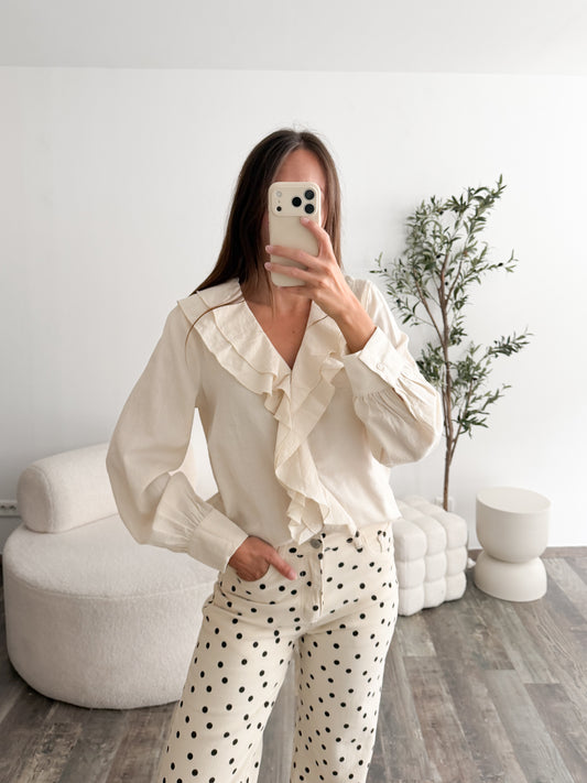 Blouse froufrou beige