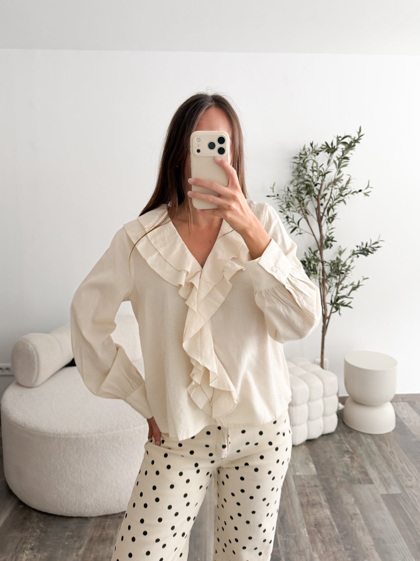 Blouse froufrou beige