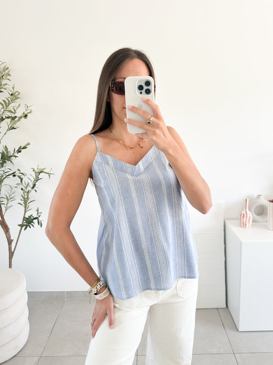 Top en coton rayé bleu