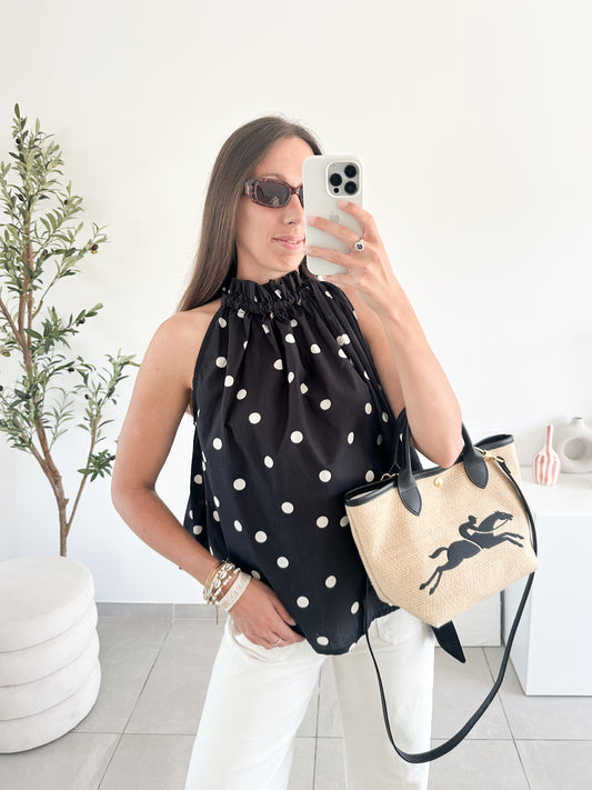 Top Polka en coton noir