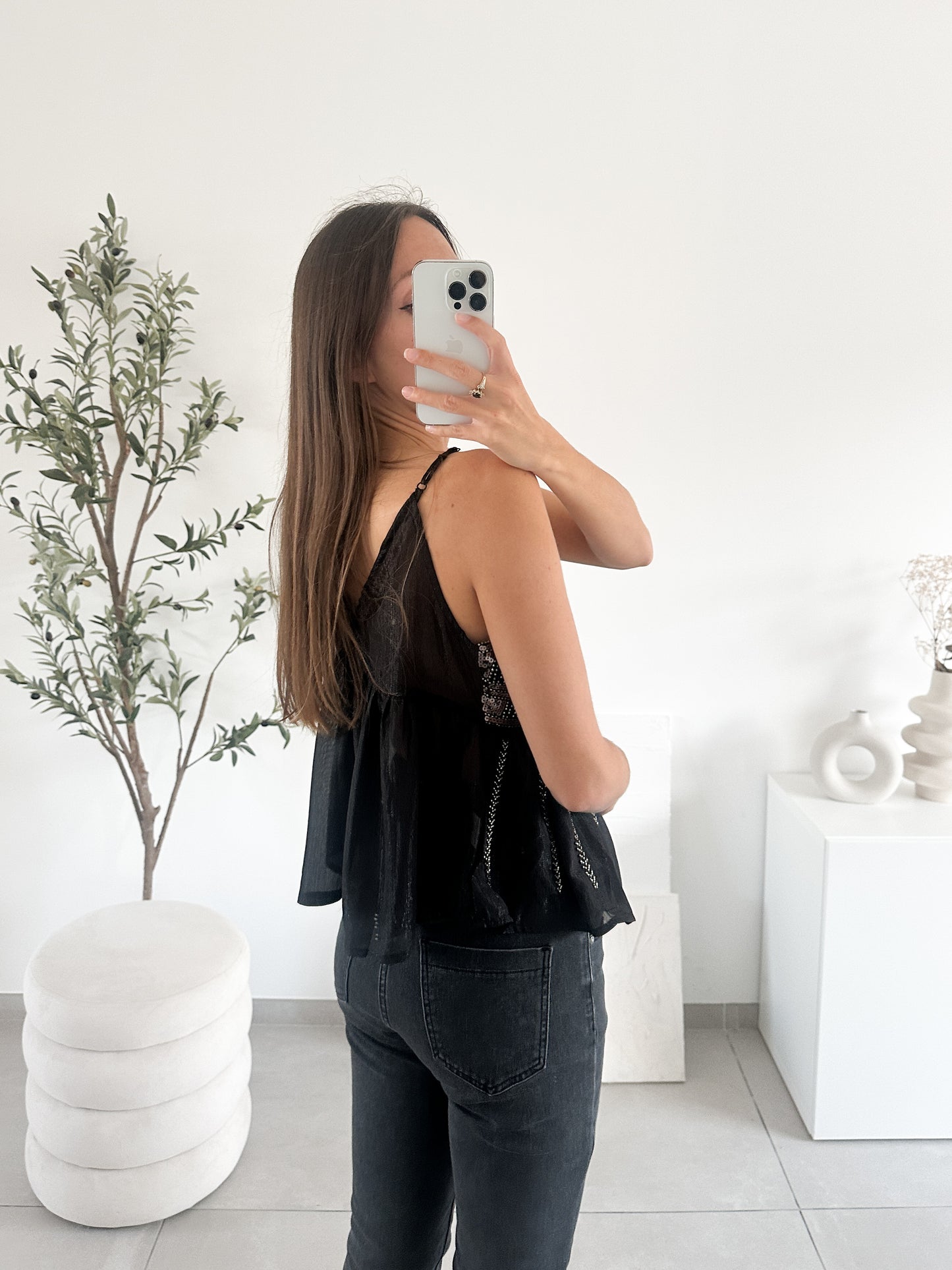 Top à sequins et perles noir