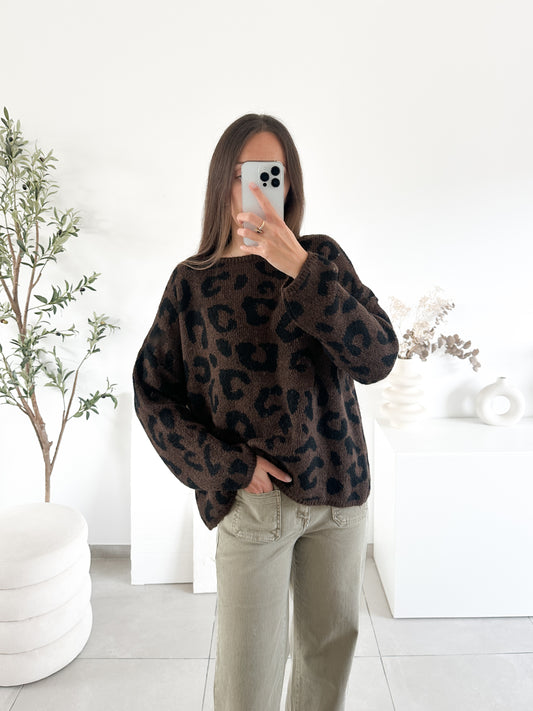 Pull léopard marron