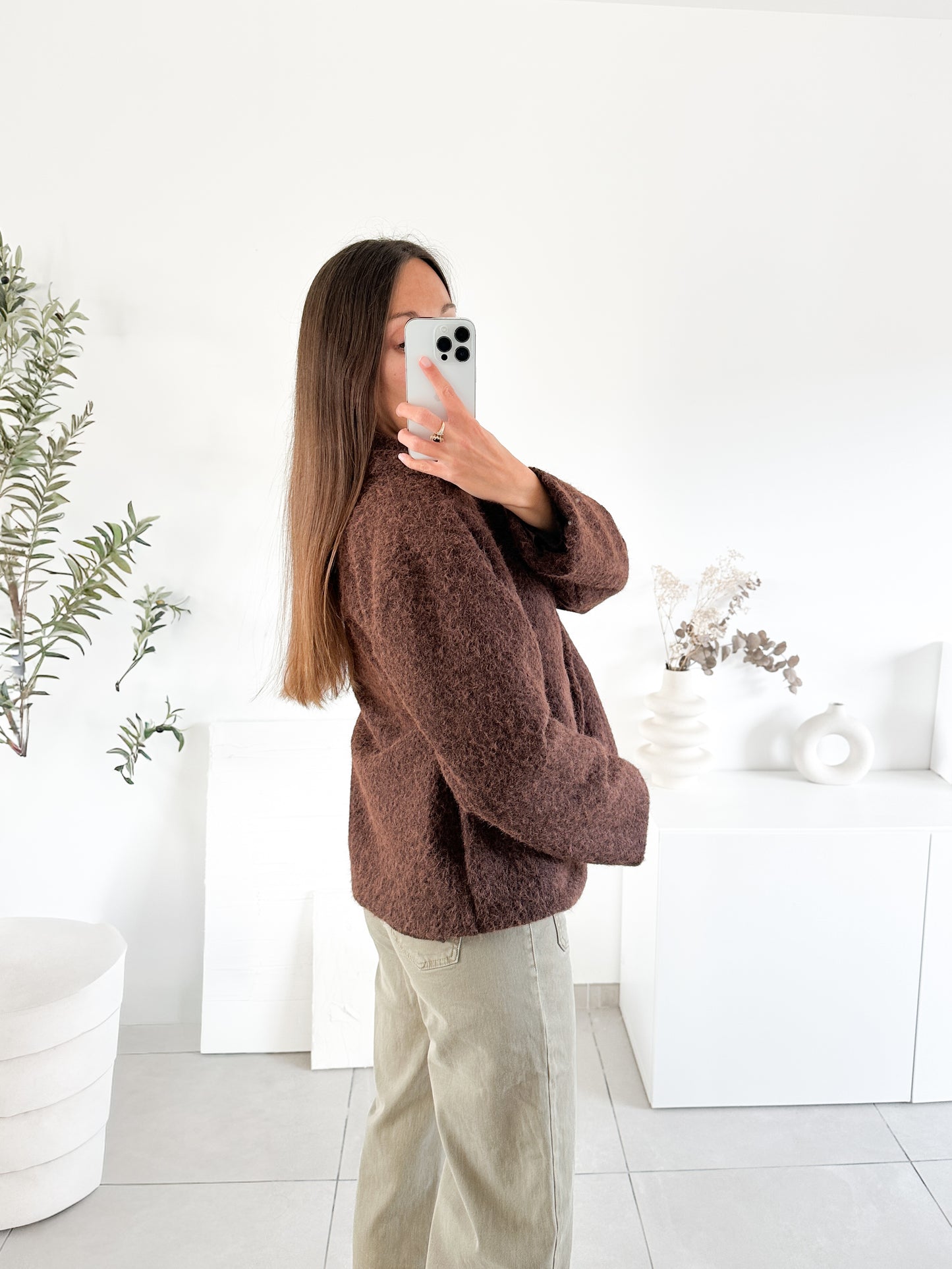 Veste laine bouillie marron