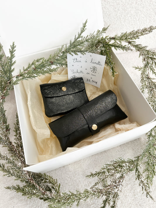 Coffret porte monnaie + pochette lunettes noires