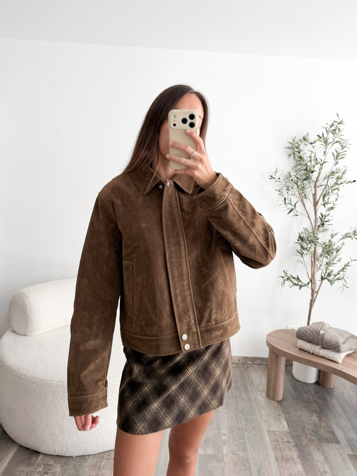 Veste aspect suedine marron