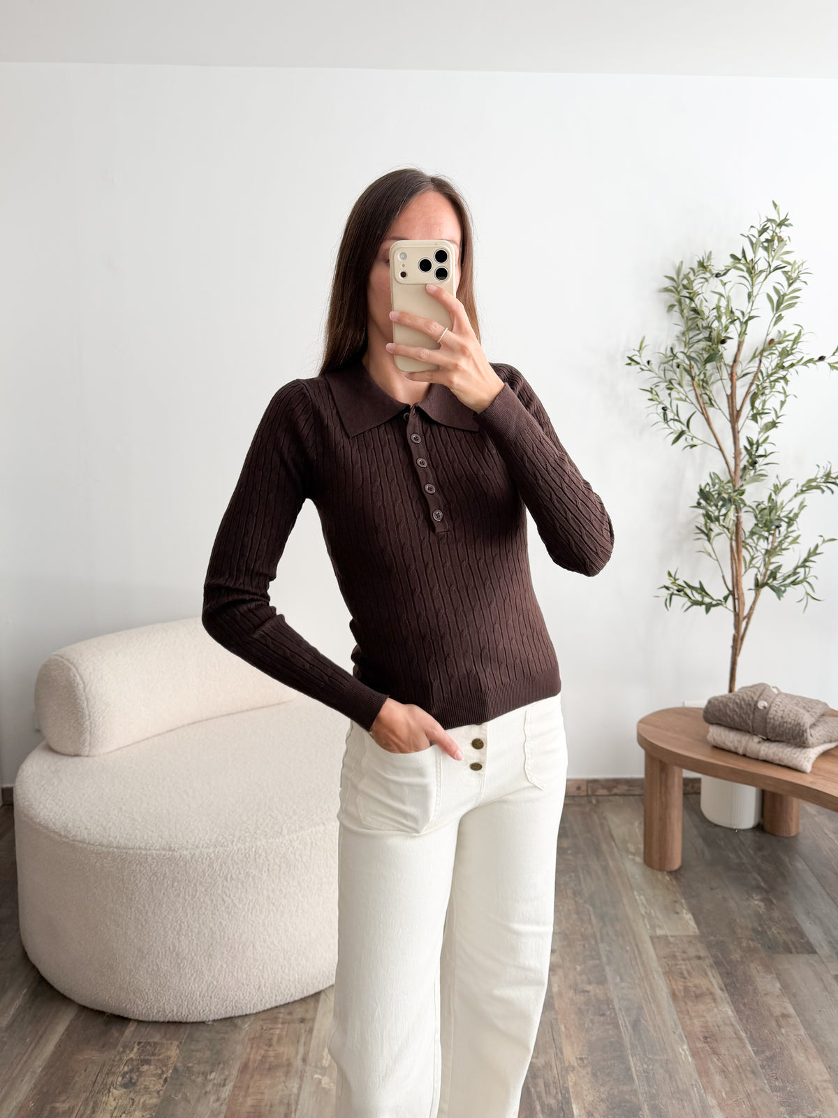 Polo manches longues marron